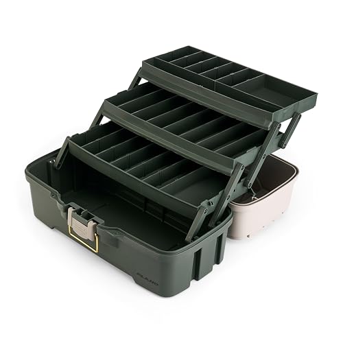 Image of Plano Three-Tray Tackle Box, Green /Tan, Rust-Proof Brass Latch, Top-Access Tray with Deep Storage, Made in the USA, Portable Fishing Gear Storage Organizer