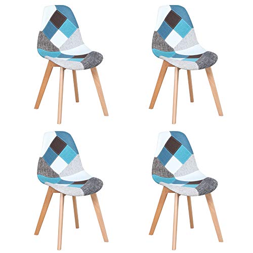 BenyLed Ensemble de 4 Chaises de Salle à Manger Chaises Patchwork Colorées avec Pieds en Bois Chaise Longue Scandinave pour Cuisine, Salon, Café, etc.,...