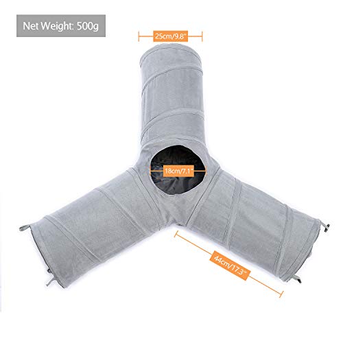 PAWZ Road schön Faltbar Katzentunnel Katzenspielzeug mit Ball Rascheltunnel für Katzen Welphln Kaninchenoder Kleintiere Grau