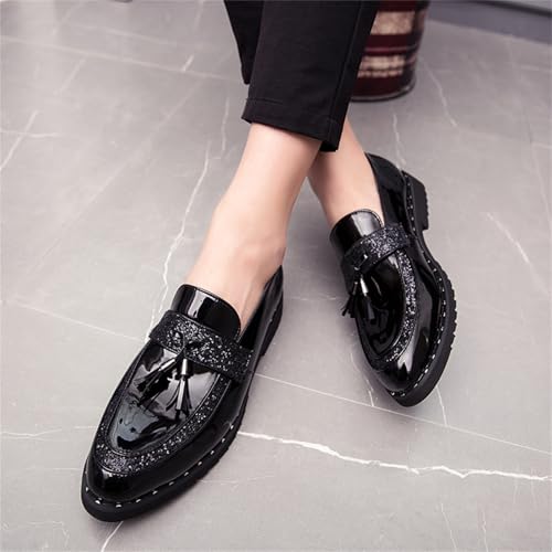Men's Patent Leather Sequin Tassels Slip On Loafers Fashion Smoking Shoes for Business Wedding Party Formal3