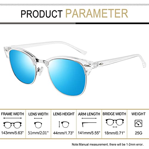 Miniatura 4 de Joopin Paquete De 2 Gafas De Sol Hombre Y Mujer Polarizadas Cuadradas Negras Y Espejo Azul Con Marco Transparente Estilo Clásico Retro Sunglasses Women Men