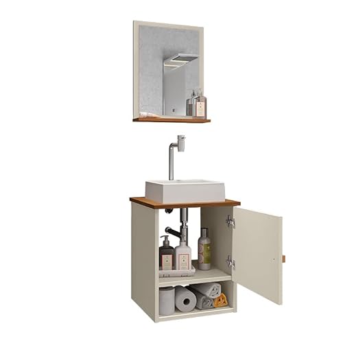 Gabinete Arm Banheiro Lima 1 Porta com Cuba Tulipa Branca Cor: Off White/Nature