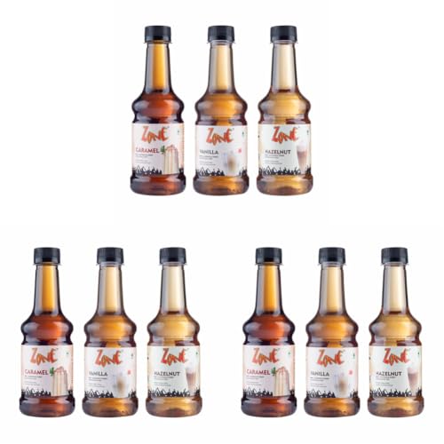 Image of Zone Premium Coffee Syrup Combo of 3 (300 ml x 3) - Caramel, Vanilla & Hazelnut Flavoured Syrups | Non-Alcoholic Cafe Style Syrup for Hot & Cold Coffee, Mocktails, Milkshakes, Desserts & Beverages | Ideal for Cafes, Restaurants, Cloud Kitchens & Home Use