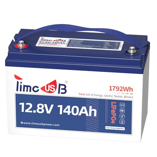 Timeusb 12V 140Ah LiFePO4 Lithium Battery with Low Temp Cut Off, Built-in 100A BMS, Group 31 Deep...