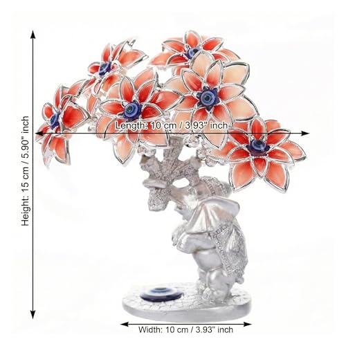 Image of eCraftIndia Tree of Life Bonsai Evil Eye Tree Elephant Statue Feng Shui Showpiece (Silver & Red) Feng Shui Items for Good Luck Positive Energy Vastu Shelf Living Room Home Decor Gift for Housewarming