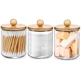 Qtip Holder Apothecary Jar Dispenser, 3 pack Plastic Cotton Swab Canister for Cotton Ball Swab Round