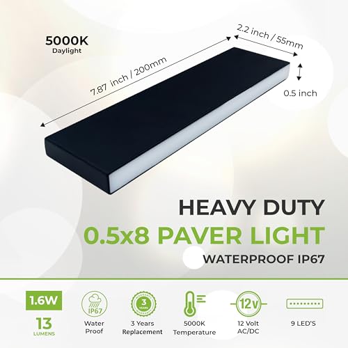 Image of LUMENGY Paver Light Slim 0.5x8 Inch (0.55x7.87), 5000K Daylight, Glare-Free Linear Lighting for Driveways, Walkways and Paver Borders, 12V Hardwired, IP67 Waterproof, Drive-Over Rated