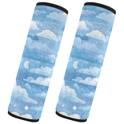 Image of 2 Pack Seatbelt Covers Seat Belt Cover Pad for Adults Boys Girls Car Seat Strap Covers Pads Cushion Universal Shoulder Strap Pad Protector for Backpack Camera Bag 10x7.7Inch Blue Gradient Cloud and St