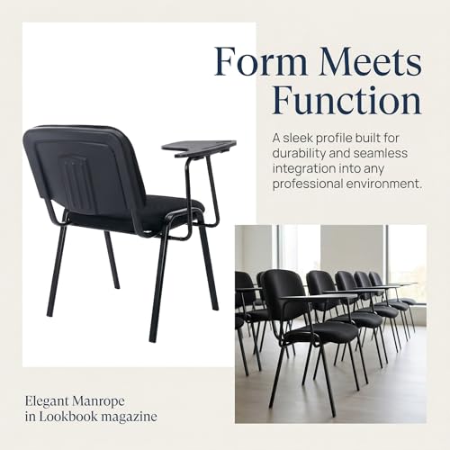 Image of HNY Black Tablet Arm Chairs Set of 5, Mesh Office Waiting Room Guest Nesting Stacking Chairs, Reception Chairs with Flip-Up Table Conference Chair for School Classroom Training Meeting Room