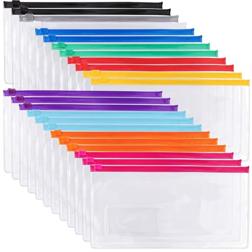 EOOUT 24pcs Poly Zip Envelope, Plastic Envelope, Reusable Envelopes, 9 x 4.7 Inches, A6 Size, 10 Colors, for Office Supplies