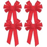 JLNGTHONG 4 Pz Lazos Navidad Rojo, 9 x 16 Inch Lazos Navideños Grandes, Arcos Navideños Colgantes, para Árbol de Navidad Adornos Temporada para Decoración Casa Tienda Regalos, Interiores y Exteriores