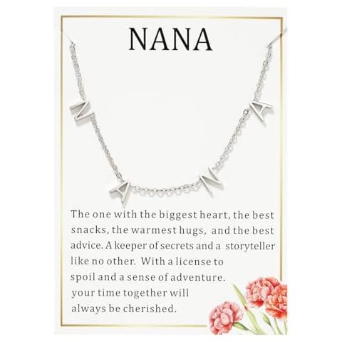 JINGMARUO Grandma Gift Pave Mimi Gigi Necklace Nana Letter Necklace with Message Card Grandma Necklace Gift from Grandson Granddaughter Mimi Birthday Gift (Nana-Silver) Cover