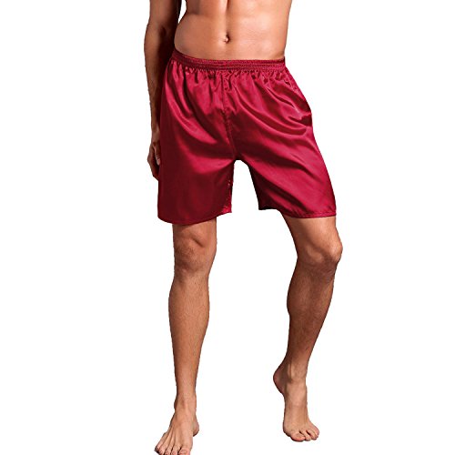 Admireme Mens Satin Boxer Shorts Pajamas Shorts Sleepwear Boxers Underwear Beach Shorts Red #TOP2