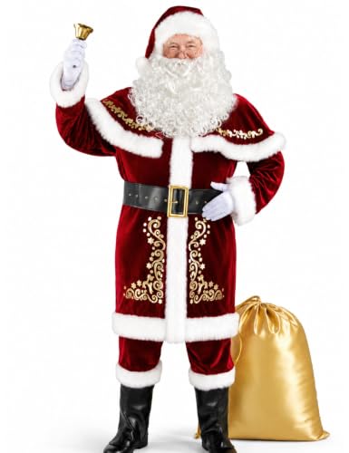 Wabolay Santa Claus Costume for Men 12pcs Deluxe Full Santa Suit Set Adults