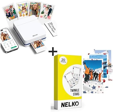 Nelko PP01 Photo Printer, 2x3 Mini Photo Printer with Twinkle Star, White