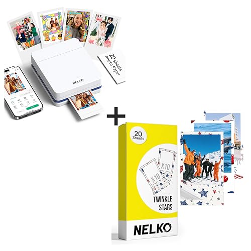 Nelko Photo Printer, PP01 Color Mini Photo Printer, Instant Smartphone Inkjet Sticker Printer for iOS & Android, Sticky-Back Photos, Picture Printer w
