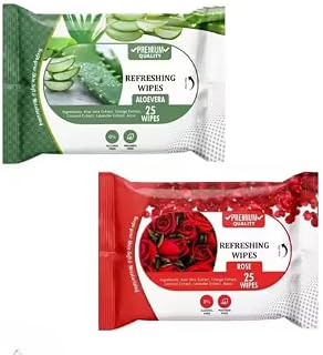 Premium Quality Refreshing Wipes with Aloe Vera Extract, Rose, Alcohol-Free, Paraben-Free, 25 Wipes Price In India