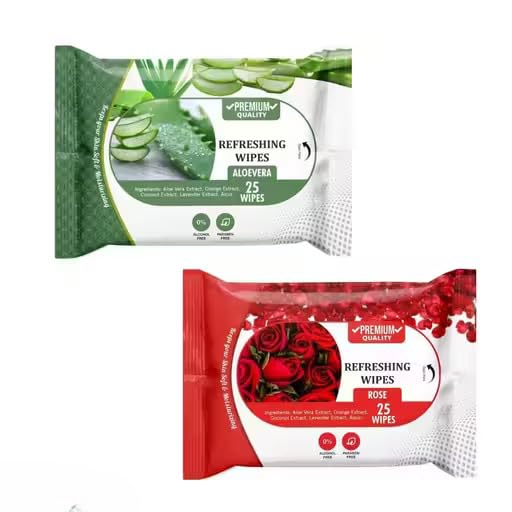 Premium Quality Refreshing Wipes with Aloe Vera Extract, Rose, Alcohol-Free, Paraben-Free, 25 Wipes-image-23