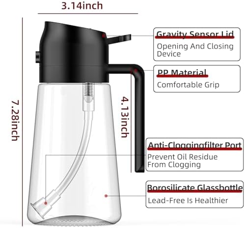 Oil Sprayer for Cooking,2 in 1 Olive Oil Dispenser Bottle for Kitchen,16oz/470ml Spray & Pour Oil Dispenser Bottle,Glass Olive Oil Spritzer,Food-grade Oil Mister for Air Fryer,Salad,Frying,BBQ (Black)