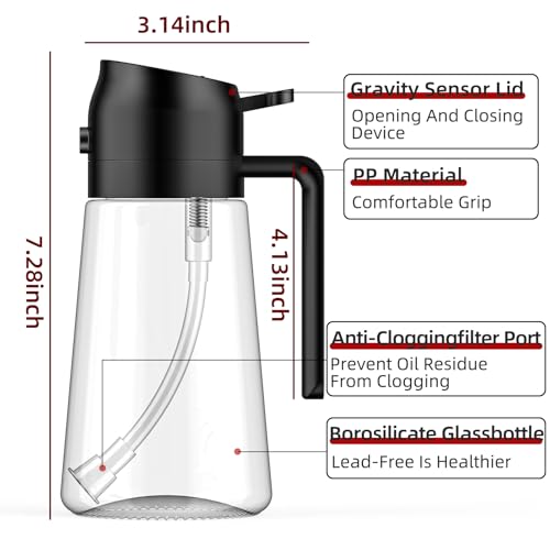 Oil Sprayer for Cooking,2 in 1 Olive Oil Dispenser Bottle for Kitchen,16oz/470ml Spray & Pour Oil Dispenser Bottle,Glass Olive Oil Spritzer,Food-grade Oil Mister for Air Fryer,Salad,Frying,BBQ (Black)