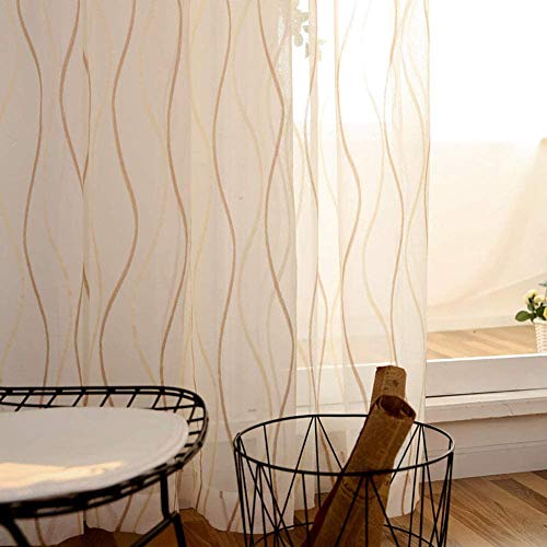 Voile rideau géométrique semi-transparent 150x250cm pour salon moderne - 5