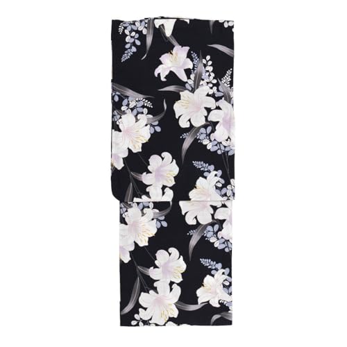 浴衣 レディース 単品 [なごみや] 女物 浴衣 レトロ花柄 変わり織 レトロ 古典柄 シック かっこいい 高見え 夏祭り 夕涼み 花火 レディース Free Size 百合に萩_紺1414-3A - なごみや - 商品画像