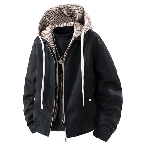 Men's Hoodie Denim Jackets Lightweight Lined Hood Bomber Jacket Casual Spring Fall Hooded Coat For Men