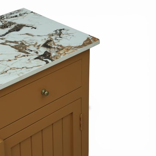 Image of Madrid Solid Wood Sideboard Cabinet with Sintered Stone Top for Living Room | Premium Acrylic Terracotta Brown | 130x40x80 cm