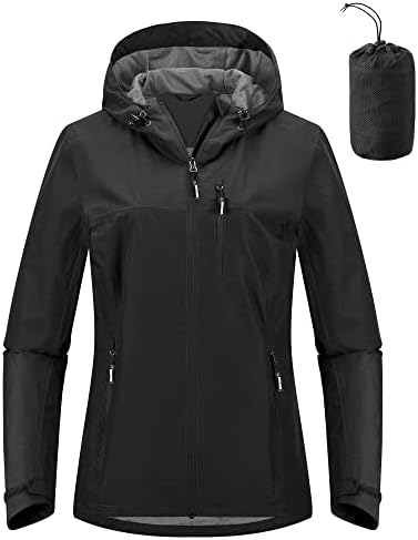 Outdoor Ventures Packable Rain Jacket Women Lightweight Waterproof Raincoat with Hood Cycling Bike Jacket Windbreaker