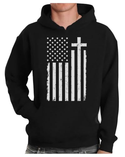 Tstars Mens Cross Hoodie - Christians USA Flag Hoodies for Men - Faith Graphic Pullover - Religious Patriotic Sweatshirt