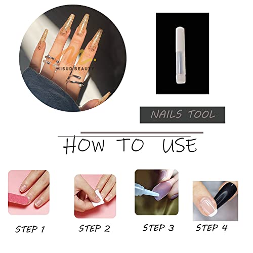 Misud Long Coffin Press On Nails Ballerina Fake Nails Glossy Glue On Nails Golden Sparkle Acrylic Nails Shiny Glitter Design False Nails 24 Pcs #TOP4