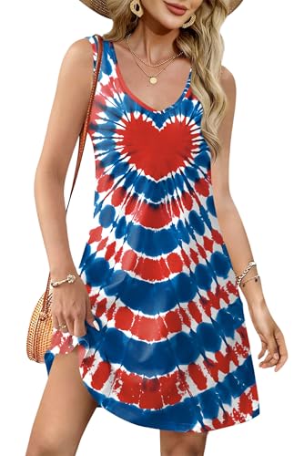 Image of NEWWEN American Flag Dress Women 4th of July Sleeveless Tank Dress 250 Anniversary USA Patriotic Summer Sundress