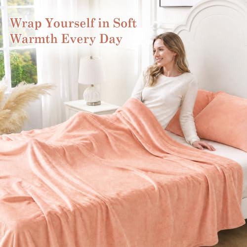 Image of Viviland Plush Microfleece King Bed Sheet Set, Coral Pink