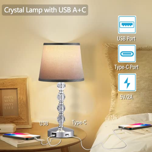 Unfusne Crystal Table Lamp For Bedroom Bedside Nightstand Lamp With Fabric Shade, Small Lamp For Living Room, Dorm, Home,Office(Led Bulb Included) (Silver Lamp Set Of 2) #TOP2