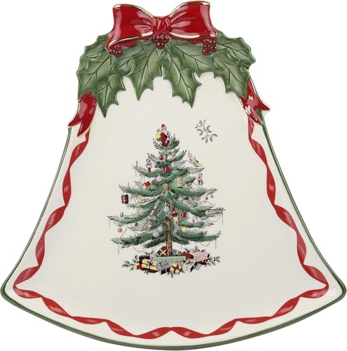 Spode Christmas Tree Ribbons Bell-Shaped Coupe Plate - 10.5-Inch Holiday Serving Plate for Desserts, Appetizers, and Treats - Festive Christmas Dinnerware with Gold Accents - Dishwasher Safe Spode Christmas Tree Ribbons Bell-Shaped Coupe Plate - 10.5-Inch Holiday Serving Plate for Desserts, Appetizers, and Treats - Festive Christmas Dinnerware with Gold Accents - Dishwasher Safe