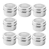 LALADEFIEE 8 Stück Teiliges Magnetisches Gewürzdosenset Edelstahl Gewürzbehälter mit Transparentem Deckel Drehbarem Streueinsatz Vielseitiger Organizer für Küche Büro und Haushalt