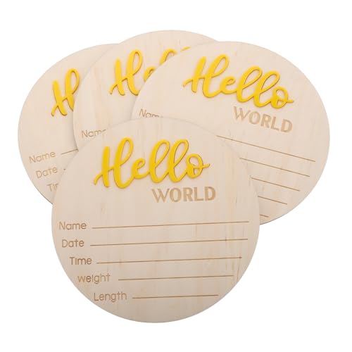 ifundom Minimalist Baby Birth Announcement Sign Wooden Circle Date Time Weight Height for Newborns Boys Girls