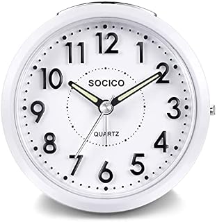Alarm Clock Analogue,Travel Clock Silent Non Ticking Bedside Clock with Night Light Snooze Function Battery Operated Clocks for Desk Table Bedroom Office Bathroom (White)