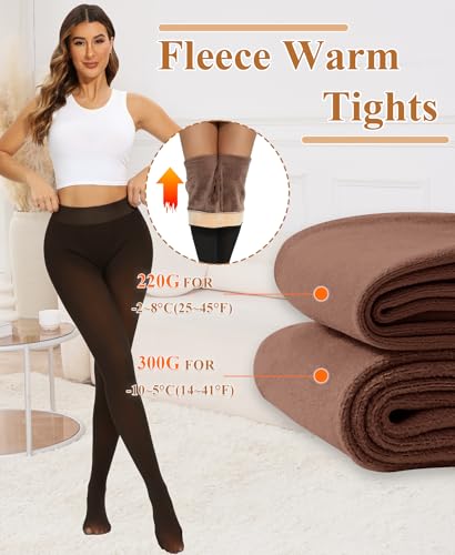 Image of DOCUMO Fleece Lined Tights for Women Thermal Pantyhose Winter Warm Fake Translucent Tights High Waisted Thick Leggings