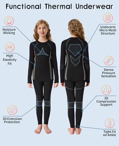 beautyin Thermal Underwear for Kids Athletic Thermals Top and Bottom Set Boys Girls Long Johns Set Winter Base Layer3