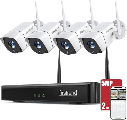 Image of Firstrend 5MP Wireless Security Camera System, 4 Camera CCTV Kit with 2TB HDD, Two-Way Audio, Night Vision, Motion Detection Alerts,24 /7 Recording Remote App Viewing, Indoor Outdoor Home Security