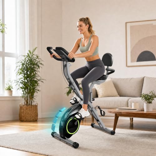LINBOLUSA Portable Exercise Bike, Lightweight Stationary Bikes for Home Workout, Foldable Indoor...