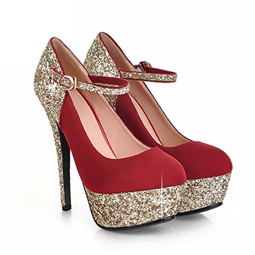 LYYSKY Womens Fashion 14CM Stiletto High Heels Platform Round Toe Ankle Strap Pumps Sequins Evening Dress Party Wedding Prom Shoes3