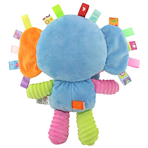 Image of Baby Tags Toy, Taggie Security Blanket Elephant Stuffed Toy, Baby Plush Sensory Tag with Ribbons & Rattle, Toddler, Newborns, Infant