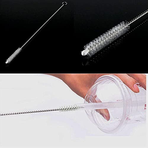 Image of YTM Pack of 10 Long Straw Cleaning Brush Stainless Steel Nylon Thin Pipes Drinking Straw Cleaning Brushes /Straw Brushes with Tiny Bristles, Silver,