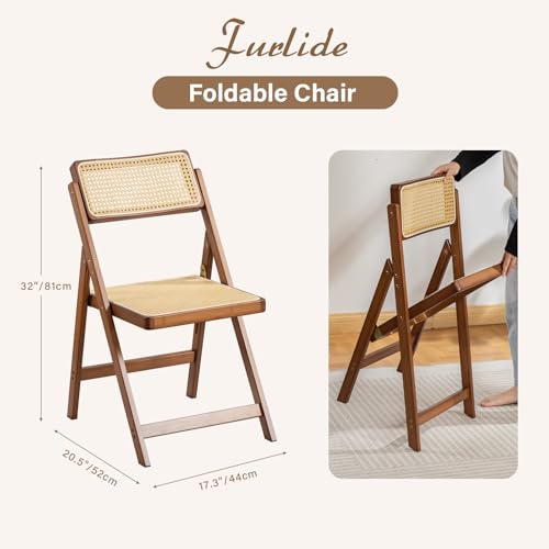 Rattan Folding Chairs, Modern Mid Century Dining Chairs Set of 2, Outdoor Bamboo Chairs for Bedroom Living Room Reading Room Dining Kitchen, Walnut - Image 3