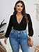 SOLY HUX Women's Plus Size Bodysuit V Neck Bishop Long Sleeve Wrap Bodysuit Tops Pure Black 4XL