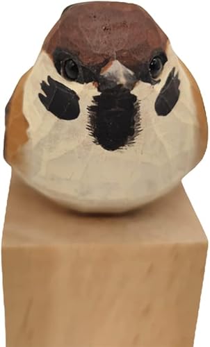 Miniatura 5 de Figura de pájaro de madera tallada a mano, pequeña estatua para decoración del hogar, regalo para los amantes de las aves (gorrión A)