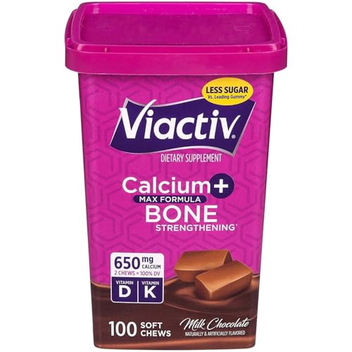 Vi-Activ Max Formula Calcium + Vitamin D3 Supplement for Bone Health | Milk Chocolate | 100 Soft Chews (Total 100 Chews)