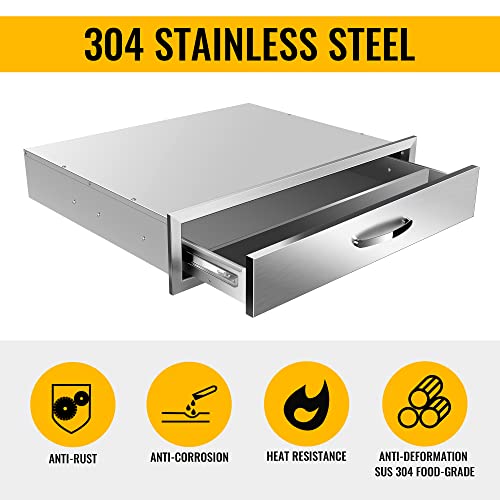 Image of 30 inch W x 6.5 inch H x 23 inch D Outdoor Kitchen Single Drawer Stainless Steel BBQ Access Drawers with Exquisite Handle for Outdoor Kitchen Island or Grill Station